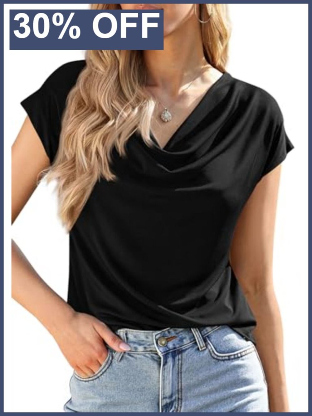 Womens Dressy Business Casual Cowl Neck Cap Sleeve Blouse